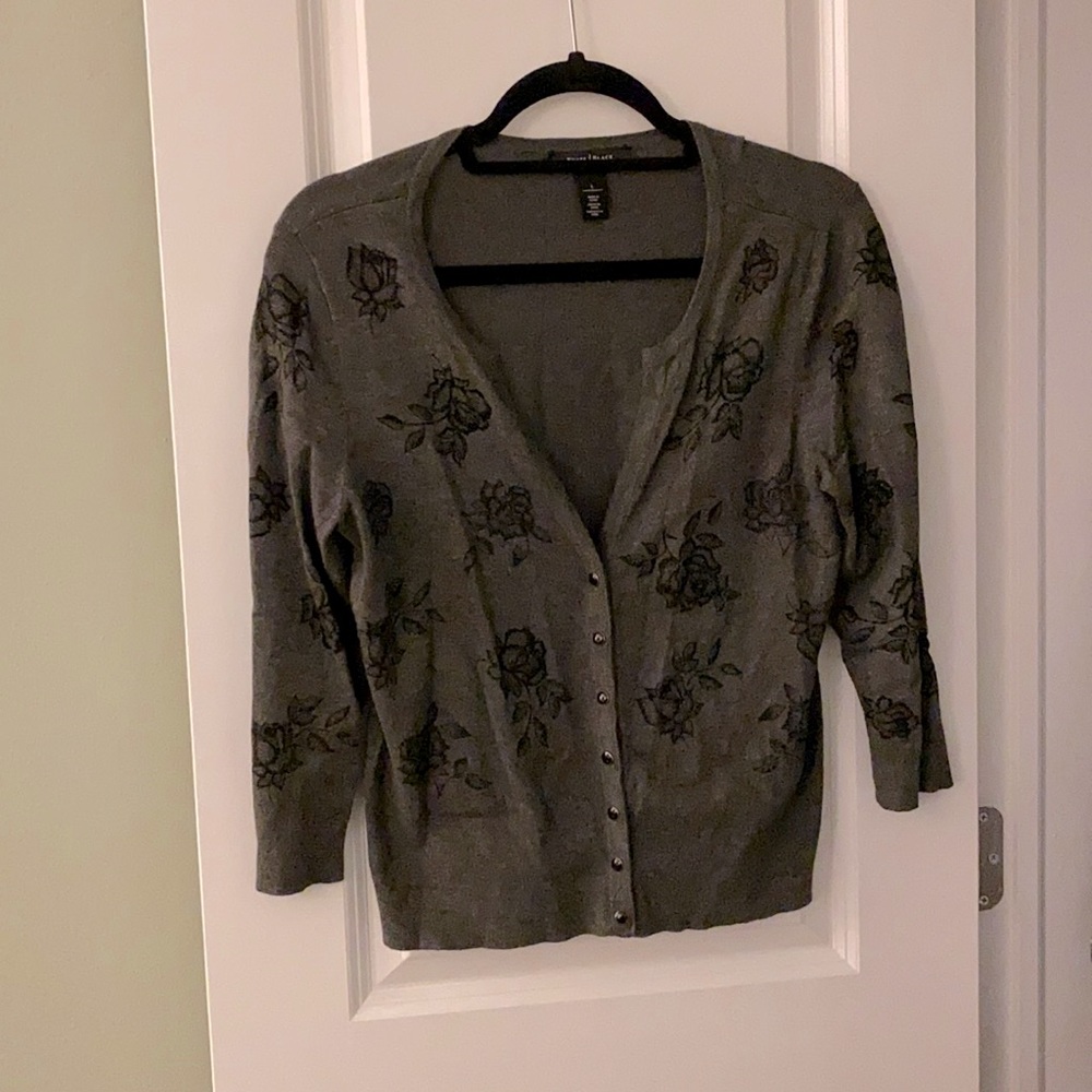 Grey floral snap sweater